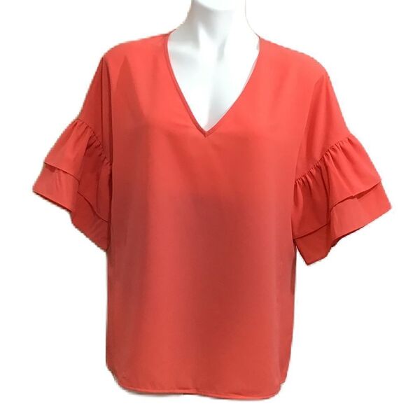 CROSBY by Mollie Burch Satin Flounce Sleeve Top Size Medium - Picture 2 of 8